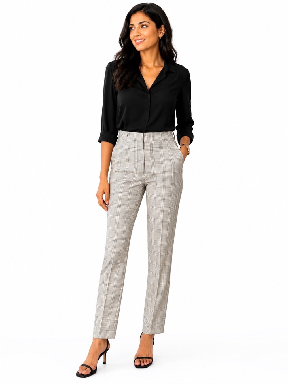 NWT Michael Kors Black Gray Plaid High-Rise Trousers